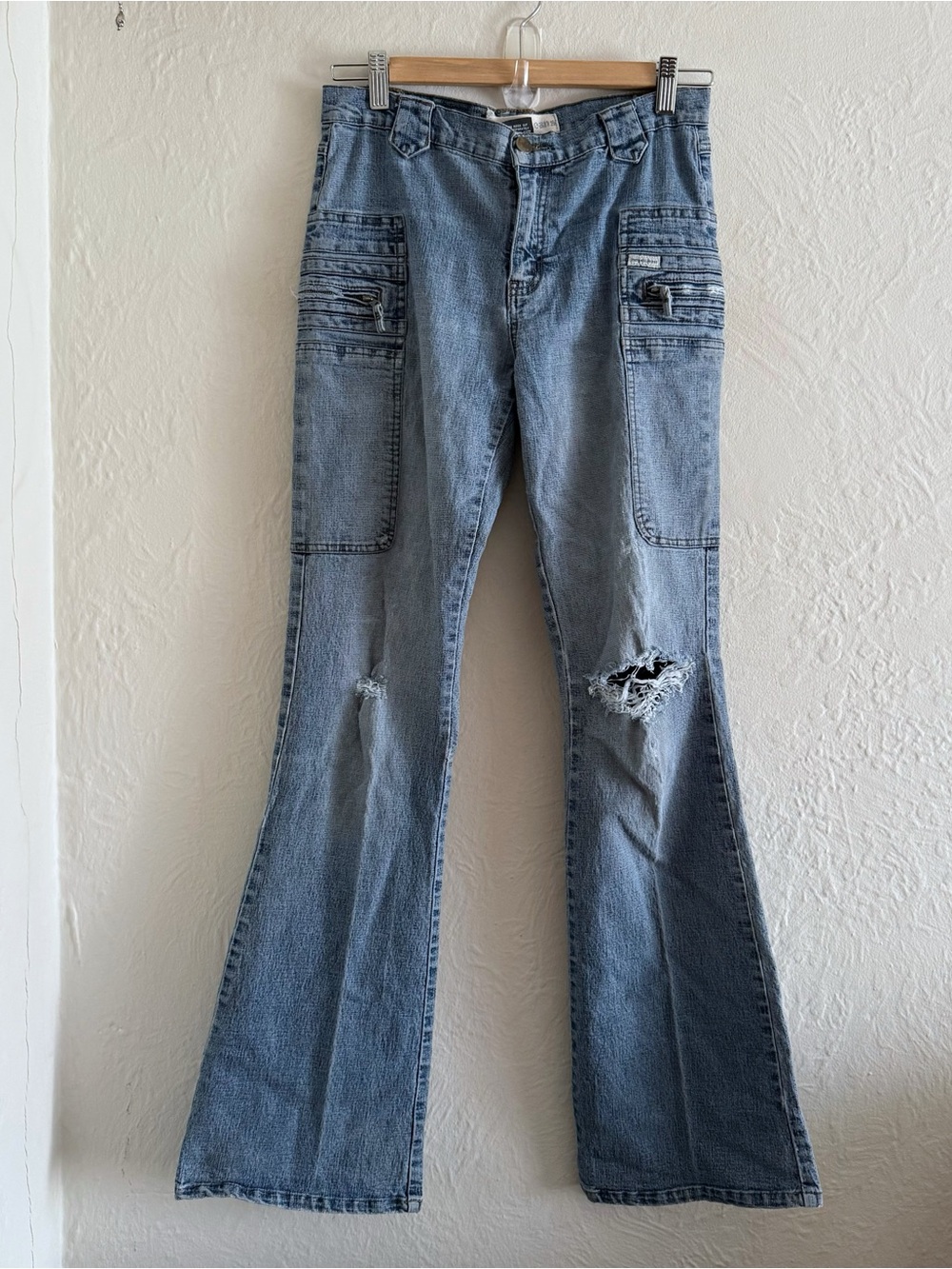Indigo Blue Jeans Light Blue Distressed Flared Jeans Size 9